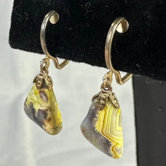 Vintage Bumblebee Jasper Clip On Earrings - Picture 3 of 13